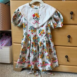 Vintage 80s 90s Floral Drop Waist Girl Kids Dress Size 5/6